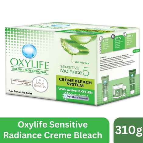 Buy Oxylife Salon Professional Sensitive Radiance 5 Creme Bleach System - 310g | With Oxysphere Technology | Enriched with Active Oxygen & Aloevera | Complete Solution to 5 Skin Problems | For Sensitive Skin - Purplle