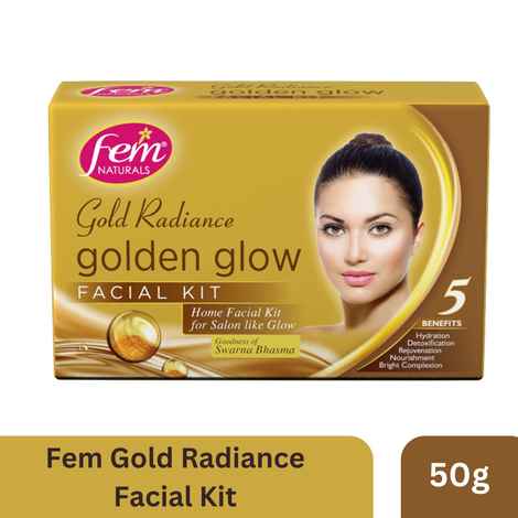 Buy Fem Natural Gold Radiance Golden Glow Facial Kit - 50g | Home Facial Kit for Salon like Glow | Goodness of Bhasma - Purplle