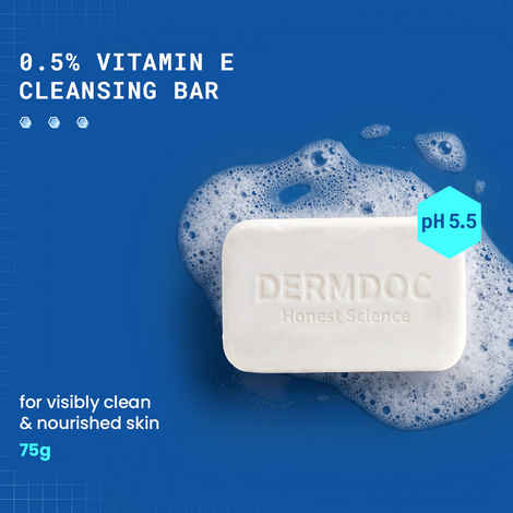 Buy DermDoc by Purplle 0.5% Vitamin E Cleansing Bar (75 gm) | Soap Free, Alkali Free | Mild, Gentle Cleansing Soap, Moisturising Soap, pH 5.5 Soap | vitamin e for dry skin | facial cleansing bar - Purplle