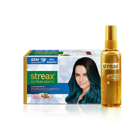 Buy Streax Hair Serum vitalised with Walnut Oil + Streax Ultralights Gem Collection- Blue Sapphire (100 ml + 60 ml) - Purplle