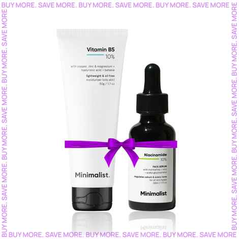 Buy Minimalist 10% Niacinamide face Serum with Matmarine + Zinc + Acetyl Glucosamine Regulates Sebum & Evens Tone for all skin Types 30 ml + Minimalist 10% Vitamin B5 Oil Free Moisturizer with Zinc Copper Magnesium & HA for Oily skin - Purplle