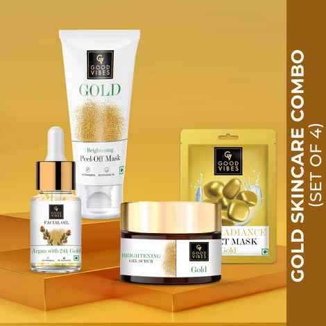 Buy Good Vibes Glow Gold Combo (Peel off mask, Scrub, Facial oil, Scrub) Combo of 4 - Purplle