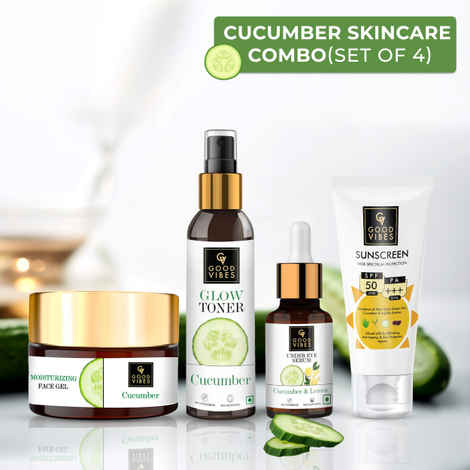 Buy Good Vibes Cooling & Hydrating Cucumber Combo (Toner, Eye Serum, Face Gel, Sunscreen) - Purplle