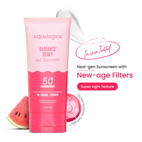 Aqualogica Radiance+ Dewy Lightweight Sunscreen Gel SPF 50+ PA+++ for Oily & Acne-Prone Skin 80 gm