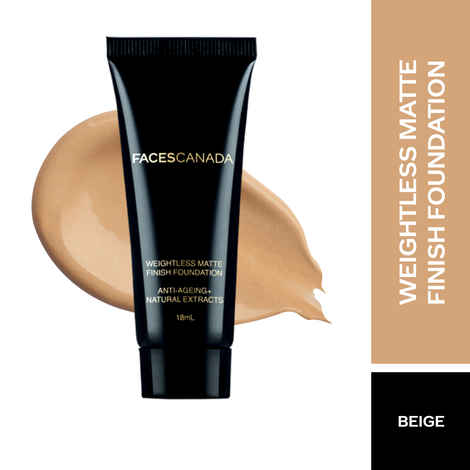 Buy Faces Canada Weightless Matte Foundation | Grape extracts & Shea Butter |Natural Matte Finish | Dermatologically Tested | All Skin Types | Beige 15 ml - Purplle