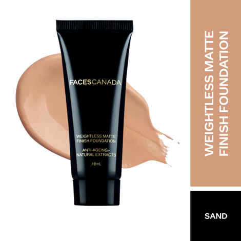 Buy Faces Canada Weightless Matte Foundation | Grape extracts & Shea Butter |Natural Matte Finish | Dermatologically Tested | All Skin Types |Sand 18ml - Purplle