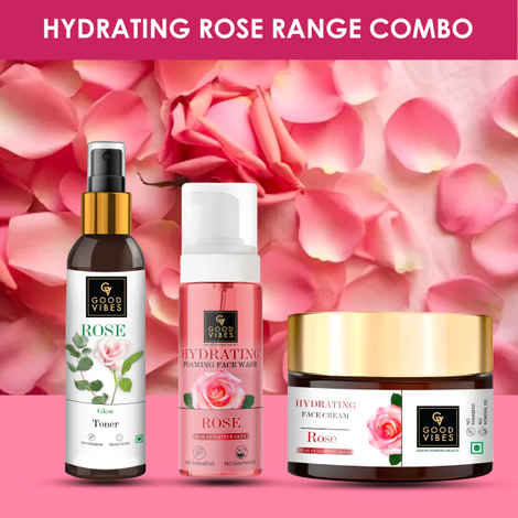 Buy Good Vibes Hydrating Rose Range with Power of Serum (Foaming facewash 150ml + 120ml toner + 50g Face cream) - Purplle