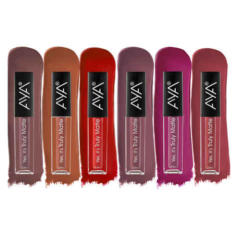 Buy AYA Yes It's Truly Matte Liquid Lipstick,Set of 6, 01 to 06, 2.5 ml*6 | Long Lasting | Waterproof | Kiss Proof | Enriched with Jojoba Oil, Shea Butter, Almond Oil, Vitamin E, SPF - Purplle