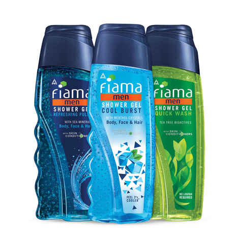 Buy Fiama Men Combo Bodywash Celebration Pack of 3 Shower Gel, Refreshing Pulse 250ml, Fiama Men Cool Burst 250ml, Fiama Men Quick Wash 250ml - Purplle