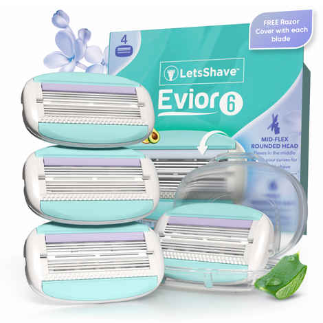 Buy LetsShave Evior 6 Blade Refills for Women (4-Pcs) | Mid-Flex Blades with Aloe vera, Bikini Area & Full Body Hair Removal Razor - Purplle