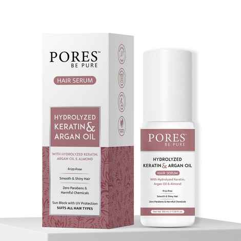 Buy PORES BE PURE Hair Serum with Argan Oil, Keratin & Almond Oil for Dry, Frizzy & Tangle Free Hairs | Soft, Smooth & Shiny Hair | Suitable for All Hair Types - 100 Ml - Purplle