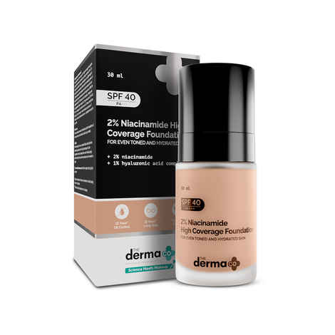 Buy The Derma Co. 2% Niacinamide High Coverage Foundation With 1% Hyaluronic Acid & SPF 40 PA+++ for 12 Hour Long Stay - 02 Nude - Purplle