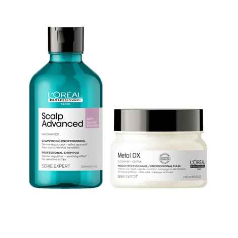 Buy L'Oreal Professionnel Scalp Advanced Anti-Discomfort Dermo-Regulator Shampoo + Combo of Metal DX Hair Mask(300 ml + 250 gm) - Purplle