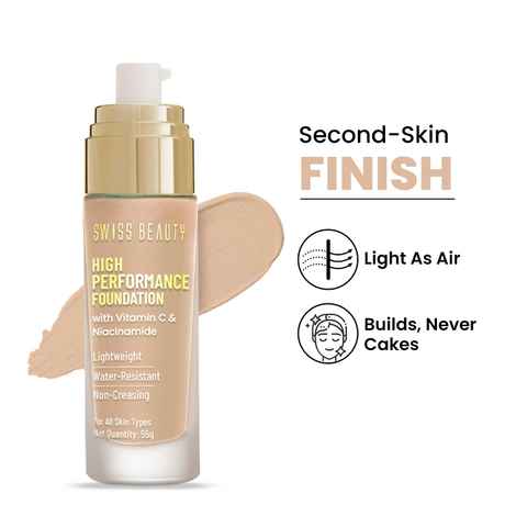 Buy Swiss Beauty High Performance Foundation | Water-Resistant | Medium to Buildable Coverage | Lightweight | Easy to Blend | With Vitamin C & Niacinamide|5 Classic-Ivory 55 gm - Purplle