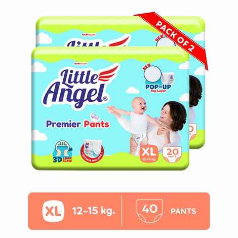 Buy Little Angel Premier Pants Baby Diapers, Extra Large (XL) Size, 40 Count, Combo Pack of 2, 20 Count/pack with Wetness Indicator, 12-15 Kg - Purplle