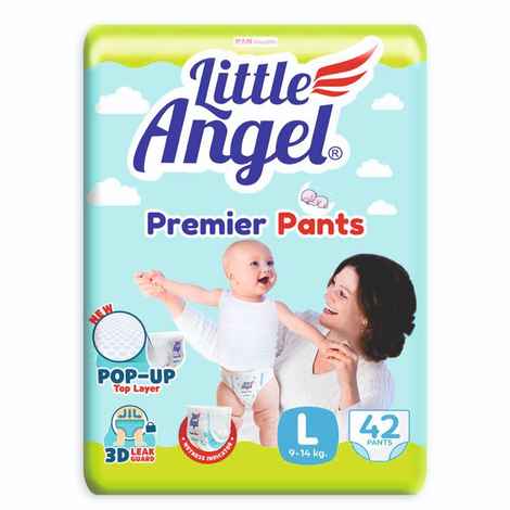 Buy Little Angel Premier Pants Baby Diapers, Large (L) Size, 42 Count with Wetness Indicator, 9-14 Kg - Purplle