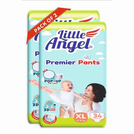 Buy Little Angel Premier Pants Baby Diapers, Extra Large (XL) Size, 68 Count, Combo Pack of 2, 34 Count/pack with Wetness Indicator, 12-15 Kg - Purplle