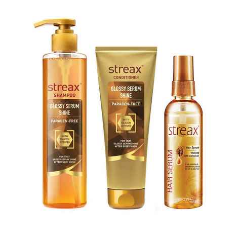 Buy Streax Glossy Serum Shine Shampoo+Conditioner+Walnut Serum 3 Pcs - Purplle
