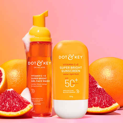 Dot & Key Vitamin C Super Bright Sunscreen SPF 50 PA+++ with Foaming Face Wash - 150 gm | Face wash Sunscreen