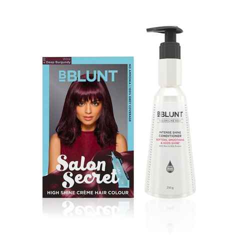 Buy BBLUNT Salon Secret High Shine Creme Hair Colour Deep Burgundy 4.20 (100 g) With Shine Tonic (8 ml)+BBLUNT Intense Shine Shampoo with Rice & Silk Protein for 23X* Shinier Hair - 300 ml - Purplle