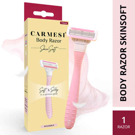 Carmesi Body Razor SkinSoft - Reusable - Pack of 1 | Aloe Vera & Vitamin C Moisture Strip For Smooth & Painless Hair Removal | Slip-Proof Rubber Grip | Soft & Silky Skin | Safe, Hygienic, & Economical