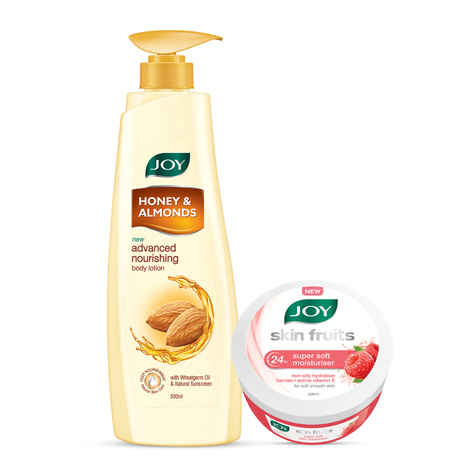 Buy Joy Honey & Almonds Advanced Nourishing Body Lotion 500 ml & Joy Skin Fruits 24hr Super Soft Moisturiser with Berries & Active Vitamin E -200 ml (Combo Pack) - Purplle