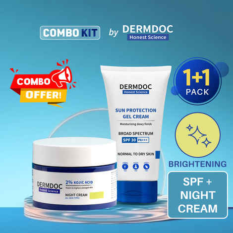 Buy DERMDOC Combo Kit Glow & Protect Combo | kojic acid night cream | dewy sunscreen spf 30 pa+++ | cream for dark spots, dullness | detan | sunscreen for dry skin - Purplle
