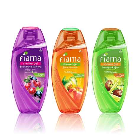 Buy Fiama Shower Gel Blackcurrant & Bearberry Body Wash 250 ml, Fiama Shower Gel Peach & Avocado 250 ml, Fiama Shower Gel Lemongrass & Jojoba Body Wash 250 ml, Celebration pack for moisturized skin (combo of 3 bodywash) - Purplle