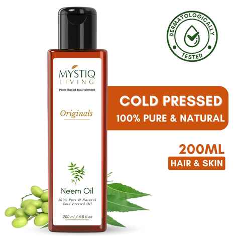 Buy Mystiq Living Neem Oil (200 ml) | Pure Neem Oil | Neem Oil for Hair | Neem Oil For Face | Neem Hair Oil | For Hair And Skin | Cold Pressed, 100% Pure And Natural - Purplle