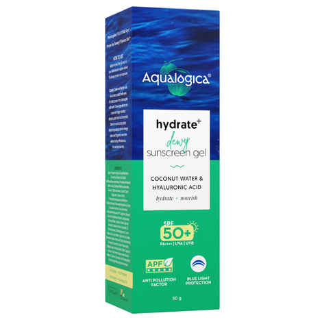 Buy Aqualogica Hydrate+ Dewy Sunscreen with Coconut Water & Hyaluronic Acid-SPF50 PA++++ for UVA/B 50 gm|Tested on Gen Z - Purplle