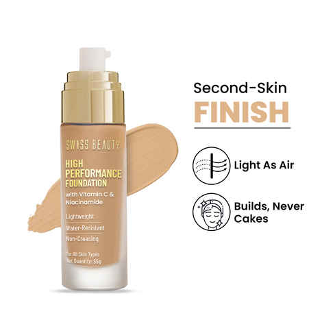 Buy Swiss Beauty High Performance Foundation | Water-Resistant | Medium to Buildable Coverage | Lightweight | Easy to Blend | With Vitamin C & Niacinamide|07 Natural buff - 55 gm - Purplle
