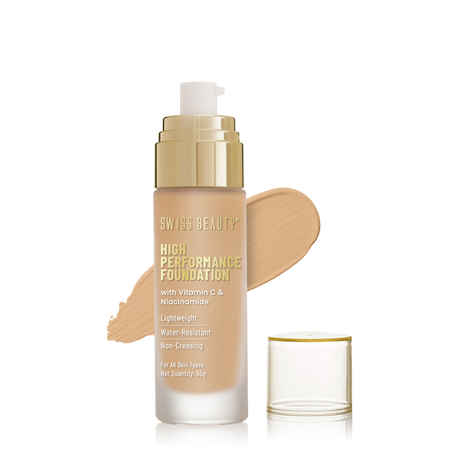 Swiss Beauty High Performance Foundation | Water-Resistant | Medium to Buildable Coverage | Lightweight | Easy to Blend | With Vitamin C & Niacinamide|07 Natural buff - 55 gm
