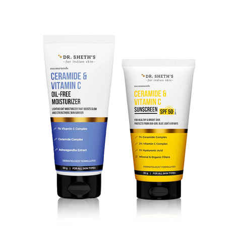 Buy Dr. Sheth’s Radiance Duo: Ceramide & Vitamin C Sunscreen + Oil-Free Moisturizer (50 gm each) - Purplle