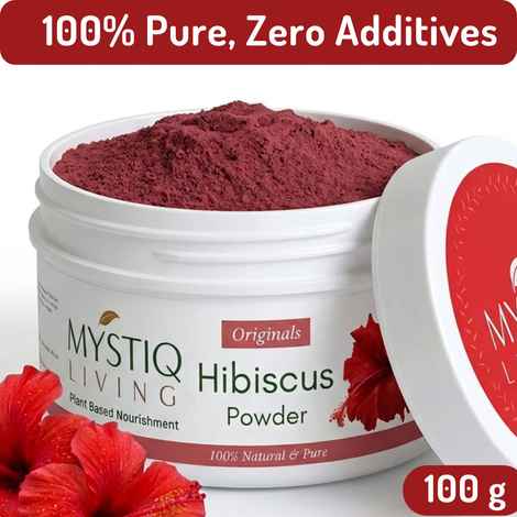 Buy Mystiq Living Hibiscus Powder (100 Gm) for hair mask, face mask or pack, Pure Gudhal Powder, Organic Hibiscus Flower Powder for dull hair & dry scalp 100% Natural - Purplle