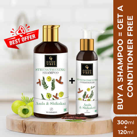 Buy Good Vibes Amla & Shikakai Strengthening Shampoo + Conditioner | Hair Growth, Shine |(Free 120 ml Conditioner) - Purplle