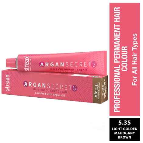 Buy Streax Professional Argan Secrets Permanent Hair Colourant Cream - Light Golden Mahogany Brown 5.35 ( Enriched with Argan Oil) For All hair types , 60 gm - Purplle
