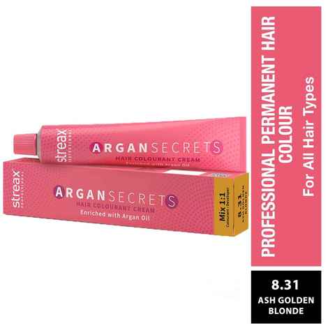 Buy Streax Professional Argan Secrets Permanent Hair Colourant Cream - Ash Golden Blonde 8.31 ( Enriched with Argan Oil) For All hair types , 60 gm - Purplle
