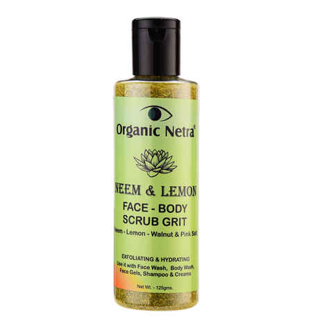 Buy Organic Netra Neem & Lemon Face-Body Scrub Grit, Exfoliating & Hydrating Body Wash, Enriched with Natural and Organic Ingredients, Paraben, SLS & Cruelty Free, Used for Face Wash and Face Gels(125 gm) - Purplle