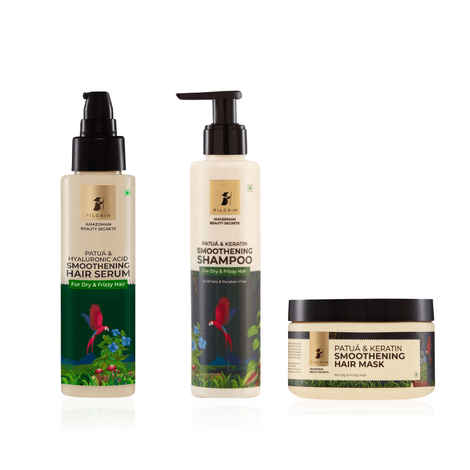 Buy Pilgrim Patua Hair Essential Trio 2 ( Hair Smoothening Shampoo (200 ml) + Smoothening Hair Mask (200 ml) + Smoothing Hair Serum (100 ml)) - Purplle