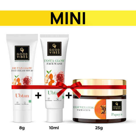 Buy Good Vibes Ubtan Insta Glow Face Wash + Day Cream SPF30 + Papaya Glow Face Scrub Combo - Combo of 3 - Purplle