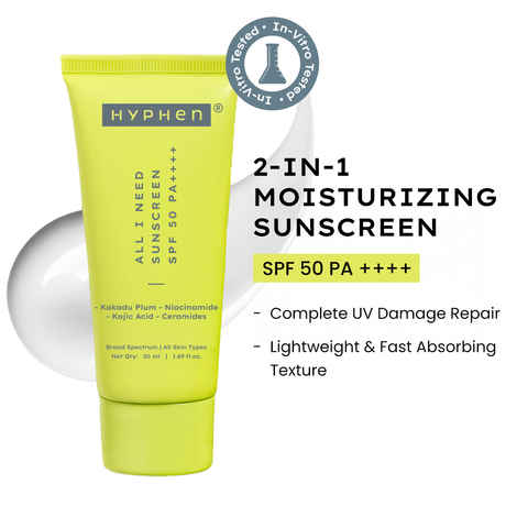 Buy Hyphen All I Need Sunscreen SPF50 PA++++ | Moisturizes, Repairs UV Damage with Ceramides & Niacinamide| Lightweight, Non-Greasy, In-vivo tested - 50 ml - Purplle
