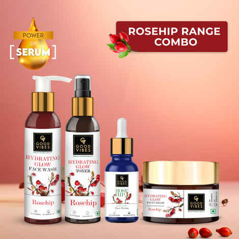 Buy Good Vibes Rosehip Range Combo Kit (Face Wash 200 ml + Toner 200 ml + Face Serum 10 ml + Face Cream 50 g) - Purplle