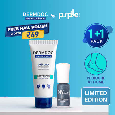 Buy DERMDOC x NY Bae Combo Kit for Festive Ready Feet | 20% Urea Foot Cream (100 gm) + Free NY Bae Matte Creme Nail Paint - Blue Crepe (04) 3ml | crack repair cream | dry, cracked heels | foot peel | smooth feet | foot cracks | blue nail polish - Purplle