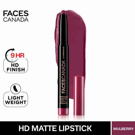 Buy Faces Canada HD Intense Matte Lipstick | Feather light comfort | 10 hrs stay| Primer infused | Flawless HD finish | Made in Germany | Shade - Mulberry Magic 1.4g - Purplle