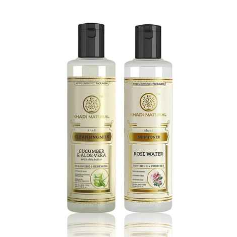 Buy Khadi Natural Night Skin Care Routine Combo (Cucumber Aloe Vera Cleansing Milk 210 ml | Rose Water Toner 210 ml) - Purplle