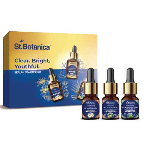 Buy St.Botanica Serum Starter Kit | Pack of 3 Face Serums - 20% Vitamin C, 10% Niacinamide & 2% Hyaluronic Acid Serums for Glowing, Clear & Youthful Skin | For Oily or Dry Skin | For Women & Men | 9ml (3ml Each) - Purplle