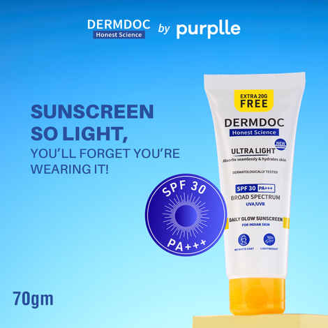 Buy DERMDOC Ultra Light SPF 30 PA+++ Daily Glow Sunscreen| SPF 30 | PA +++ | Lightweight | Quick Absorbing | Fragrance Free | - Purplle