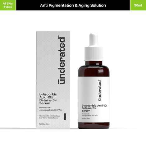 Buy Underated L- Ascorbic Acid 10%, Betaine 3% Serum Powered with Ashwagandha & Aloe Vera for Glowing Skin, Moister Lock, Even Tone, Skin Texture Revival | 30 ml - Purplle
