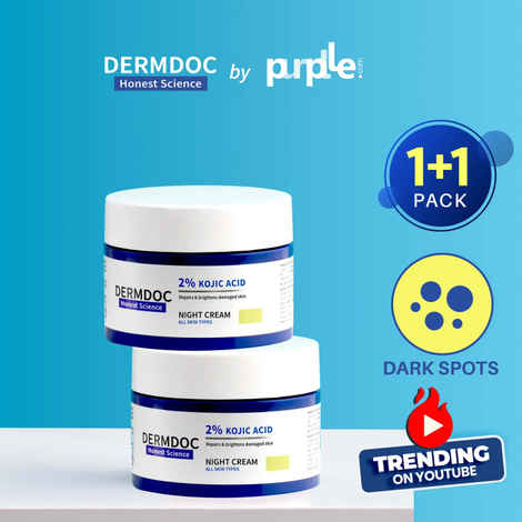 Buy DERMDOC by Purplle Combo Kit of 2% Kojic Acid Night Cream (50g) Pack of 2 | kojic acid cream for hyperpigmentation | kojic acid for dark spots | skin whitening | kojic acid brightening cream | pigmentation on face - Purplle