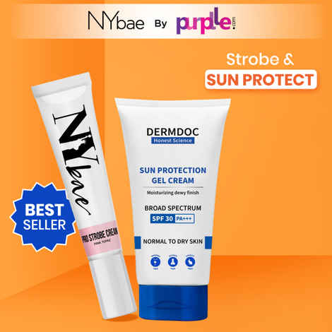 Buy NY Bae Strobe & Sun Protect Fusion By Purplle | Pink Topaz Strobe Cream (12 gm)| UVA & UVB Broad Spectrum Sun Protection Gel Cream with SPF 30 & PA+++ (50 gm)| Glowing Korean Skin | Tan removal | For Dry Skin | Makeup Kit - Purplle